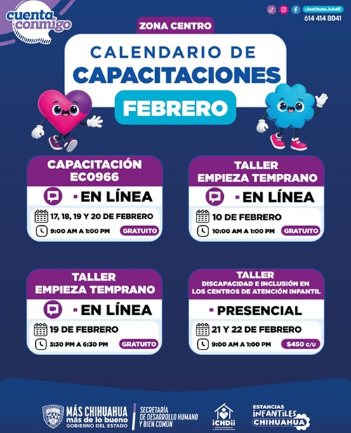 PRESENTA ICHDII CALENDARIO DE CAPACITACIONES PARA ESTANCIAS INFANTILES EN FEBRERO