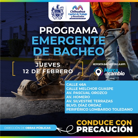 SIETE ZONAS TENDRÁN BACHEO ESTE JUEVES 12 DE FEBRERO: MUNICIPIO