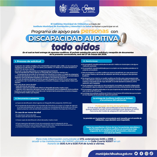 RECUERDA MUNICIPIO CONVOCATORIA “TODO OÍDOS” PARA APOYO CON APARATOS AUDITIVOS