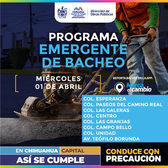 ATENDERÁ MUNICIPIO OCHO ZONAS DE BACHEO