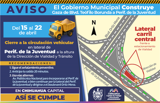 ¡ALERTA VIAL! CERRARÁ MUNICIPIO CIRCULACIÓN EN TRAMO DE LATERAL DEL PERIFÉRICO POR MODERNIZACIÓN DE LÍNEA DE AGUA POTABLE