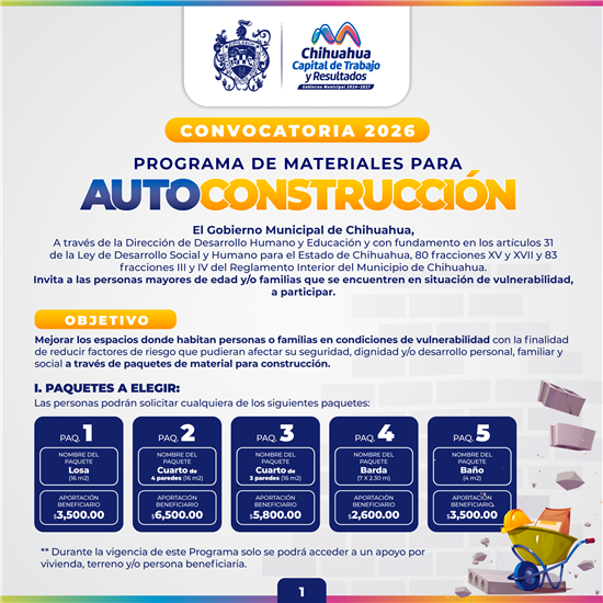 SI DESEAS MEJORAR TU VIVIENDA, EL GOBIERNO MUNICIPAL DA A CONOCER LA CONVOCATORIA DEL PROGRAMA DE MATERIALES PARA AUTOCONSTRUCCIÓN 2026