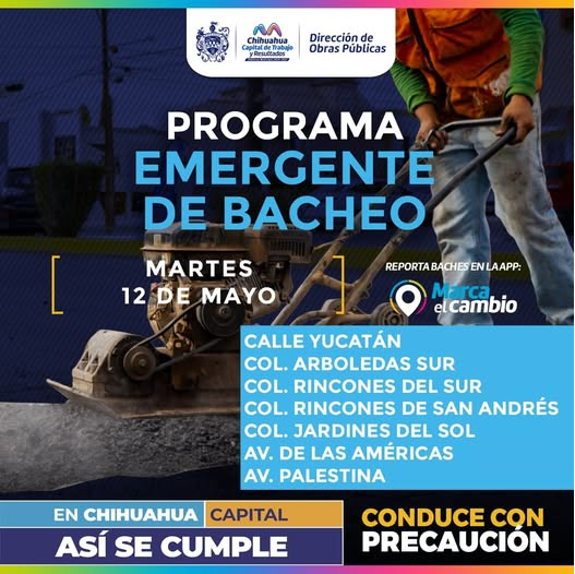 PROGRAMA DE BACHEO HOY MARTES