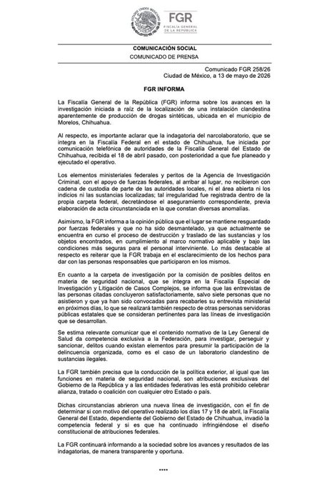 LA FGR  ABRIÓ UNA NUEVA LÍNEA DE INVESTIGACIÓN PARA DETERMINAR SI LA FISCALÍA DE CHIHUAHUA “INVADIÓ LA COMPETENCIA FEDERAL”