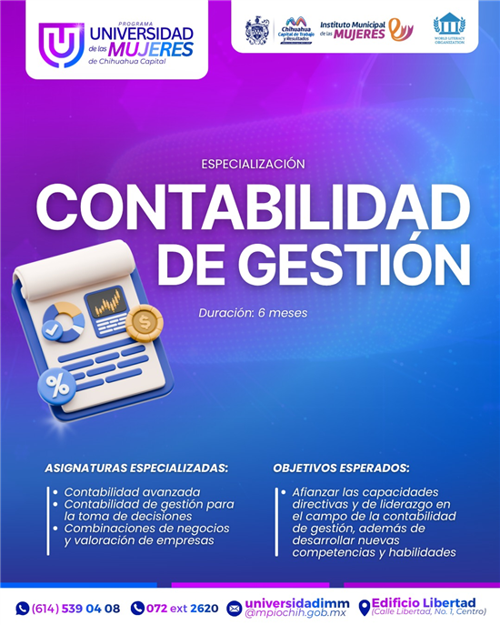 ABRE MUNICIPIO INSCRIPCIONES PARA LA ESPECIALIZACIÓN EN CONTABILIDAD DE GESTIÓN EN LA UNIVERSIDAD DE LAS MUJERES