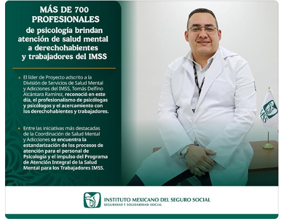 EL IMSS CUENTA CON MÁS DE 700 PSICÓLOGAS Y PSICÓLOGOS PARA CUIDAR LA SALUD MENTAL DE DERECHOHABIENTES Y TRABAJADORES