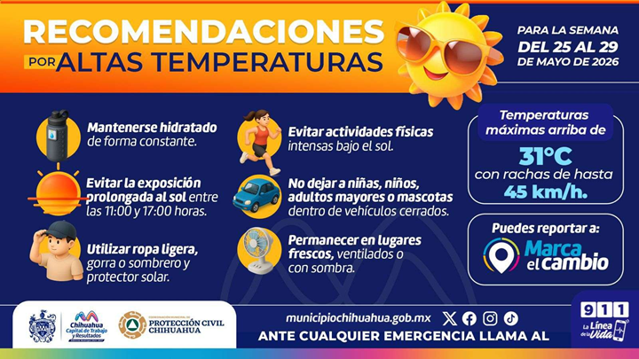 PREVÉN SEMANA CALUROSA CON RACHAS DE VIENTO DE 45 KILÓMETROS POR HORA