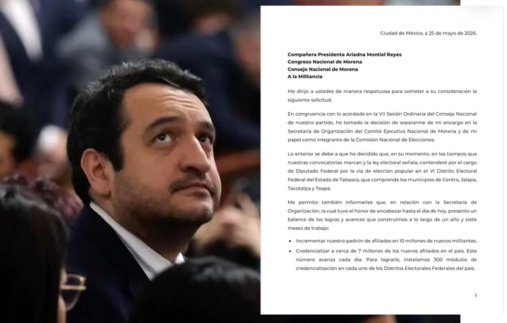 ANDRÉS MANUEL LÓPEZ BELTRÁN CONFIRMÓ SU RENUNCIA A LA SECRETARÍA DE ORGANIZACIÓN DE MORENA