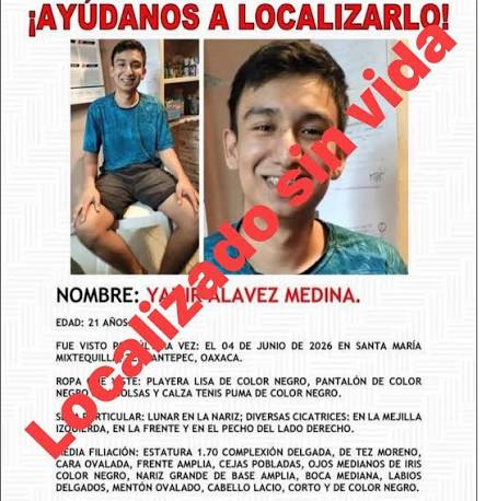 YAHIR ALAVÉZ MEDINA, QUIEN DESAPARECIÓ A PRINCIPIOS DE JUNIO EN OAXACA, FUE HALLADO MUERTO A NUEVE DÍAS DE REPORTARSE SU AUSENCIA.