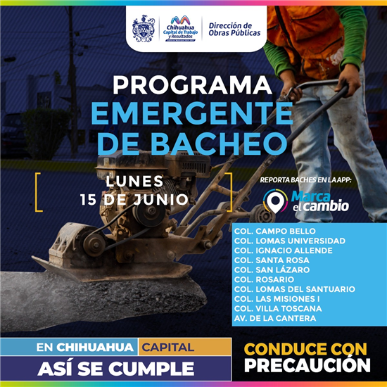 ATENDERÁ MUNICIPIO 10 ZONAS CON BACHEO ESTE LUNES 15 DE JUNIO
