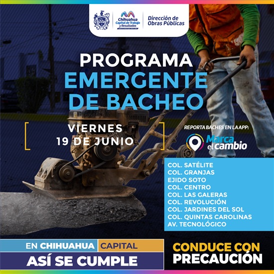 ATENDERÁ MUNICIPIO NUEVE ZONAS CON BACHEO ESTE VIERNES 19 DE JUNIO