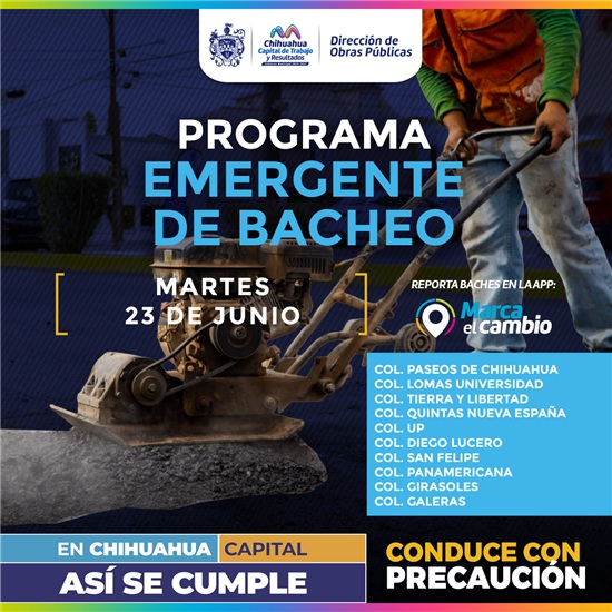 ATENDERÁ MUNICIPIO 10 ZONAS CON BACHEO ESTE MARTES 23 DE JUNIO