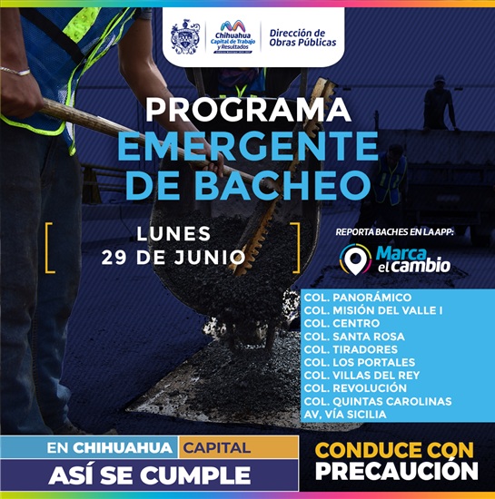 ATENDERÁ MUNICIPIO 10 ZONAS CON BACHEO ESTE LUNES 29 DE JUNIO