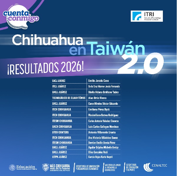 SELECCIONA ESTADO A LOS 15 ESTUDIANTES DE LA SEGUNDA GENERACIÓN DEL PROGRAMA “DESARROLLO DE TALENTOS CHIHUAHUENSES EN TAIWÁN”