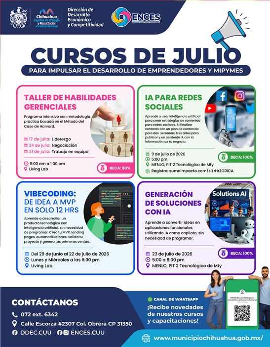 DEL LIDERAZGO A LA INTELIGENCIA ARTIFICIAL: MUINICIPIO OFRECE CAPACITACIONES A EMPRENDEDORES DURANTE JULIO