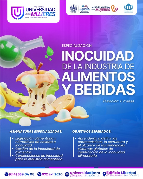 PROFESIONALÍZATE EN “INOCUIDAD DE LA INDUSTRIA DE ALIMENTOS Y BEBIDAS” EN LA UNIVERSIDAD DE LAS MUJERES