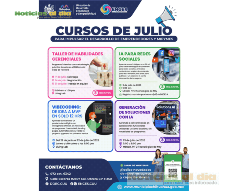 DEL LIDERAZGO A LA INTELIGENCIA ARTIFICIAL: MUINICIPIO OFRECE CAPACITACIONES A EMPRENDEDORES DURANTE JULIO