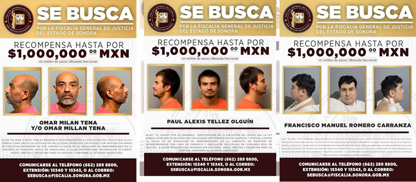 LA FGJES OFRECIÓ UN MILLÓN DE PESOS POR CADA UNO DE LOS REOS QUE SE FUGARON EL PASADO SÁBADO DEL CERESO DE SONORA