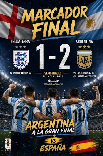  ARGENTINA REMONTÓ A INGLATERRA POR MARCADOR DE 2-1 Y AVANZÓ A LA GRAN FINAL DEL MUNDIAL 2026, DONDE ENFRENTARÁ A ESPAÑA.