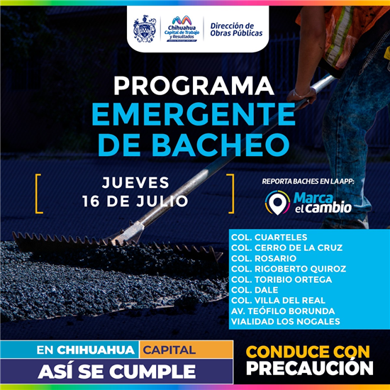 ATENDERÁ MUNICIPIO NUEVE ZONAS CON BACHEO ESTE JUEVES 16 DE JULIO