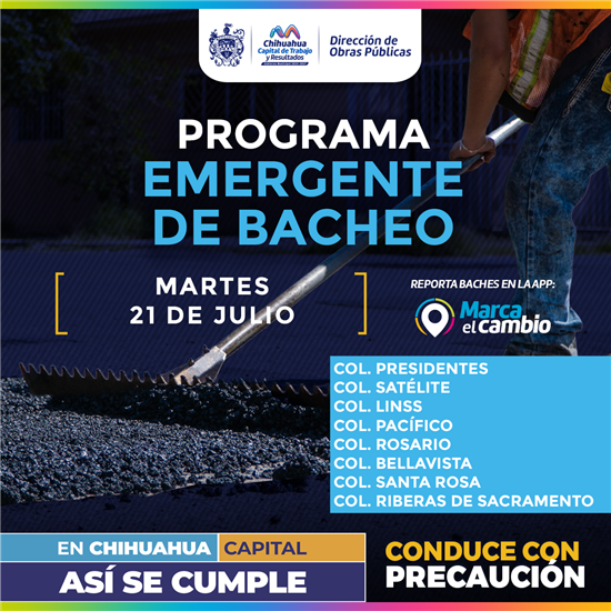OCHO ZONAS TENDRÁN BACHEO ESTE MARTES 21 DE JULIO: MUNICIPIO
