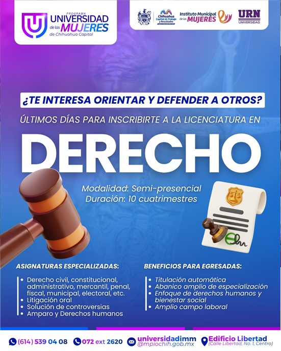 ABRE MUNICIPIO NUEVO GRUPO DE LICENCIATURA EN DERECHO EN EL PROGRAMA DE LA UNIVERSIDAD DE LAS MUJERES
