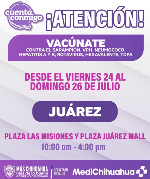 APLICARÁ ESTADO VACUNAS GRATUITAS ESTE FIN DE SEMANA EN LAS PLAZAS MISIONES Y JUÁREZ MALL