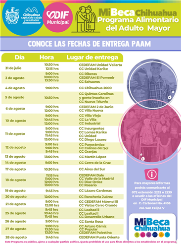 INFORMA DIF MUNICIPAL LAS ENTREGAS DEL PAAM DEL 31 DE JULIO AL 28 DE AGOSTO