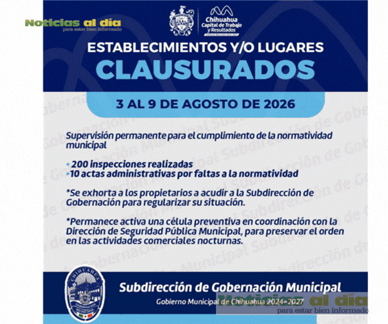 SUPERVISA GOBERNACIÓN MUNICIPAL 200 ESTABLECIMIENTOS Y EMITE 10 ACTAS ADMINISTRATIVAS