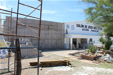 INFORMA MUNICIPIO AVANCE DE MÁS DEL 80% EN AMPLIACIÓN SALÓN DE USOS MÚLTIPLES DEL SECCIONAL DE GUADALUPE