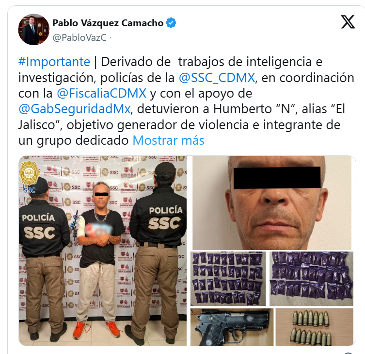 FUE DETENIDO “EL JALISCO”, PRESUNTO INTEGRANTE DE “LOS BOBBY” EN LA GAM
