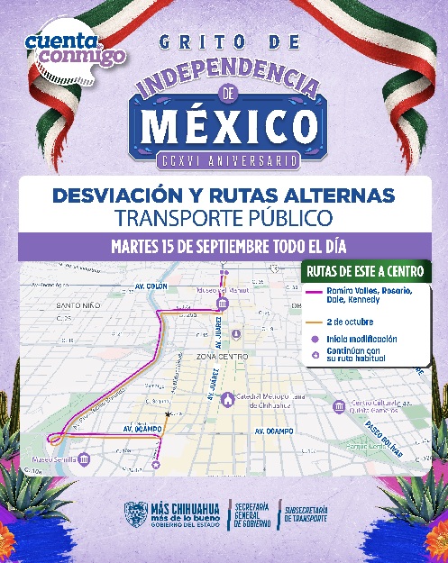 ANUNCIA ESTADO CAMBIOS EN RUTAS DEL SISTEMA DE TRANSPORTE URBANO CON MOTIVO DEL GRITO DE INDEPENDENCIA