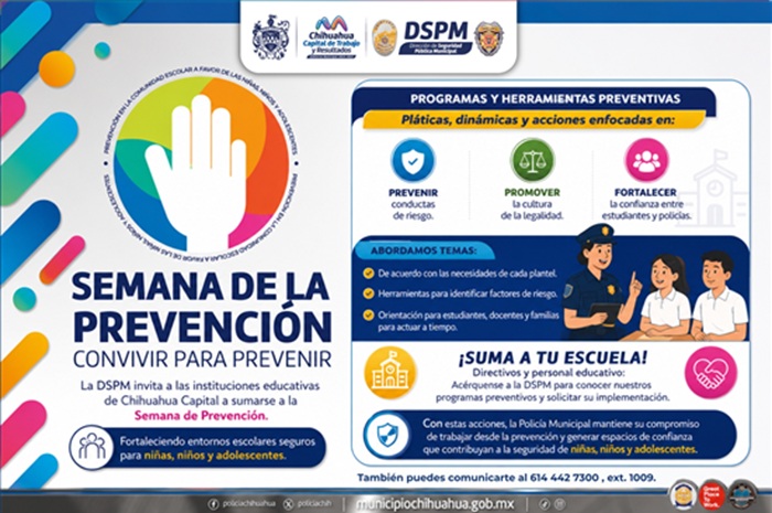 INVITA POLICÍA MUNICIPAL A ESCUELAS A SUMARSE A LA SEMANA DE PREVENCIÓN 