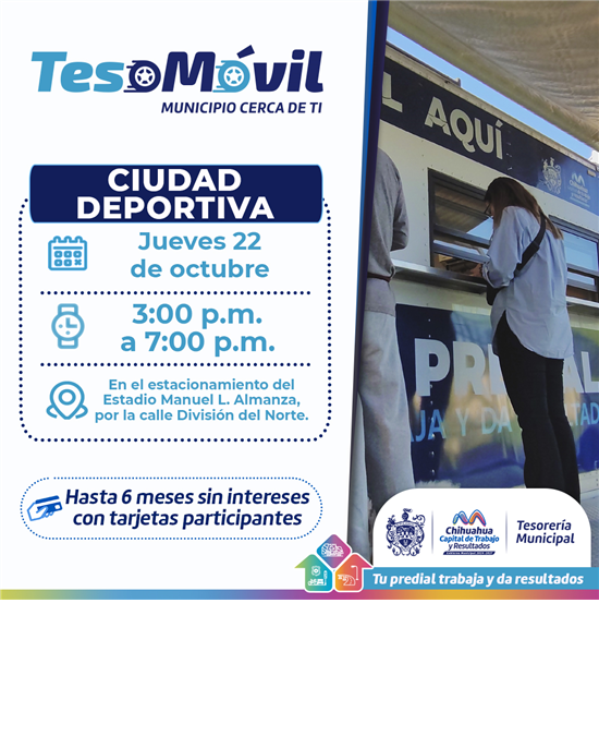 LLEVARÁ MUNICIPIO EL TESO MÓVIL A LA CIUDAD DEPORTIVA ESTE JUEVES 22 DE OCTUBRE