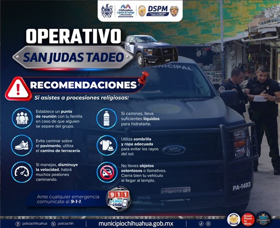 DESPLIEGA POLICÍA MUNICIPAL OPERATIVO POR FESTIVIDADES DE SAN JUDAS TADEO